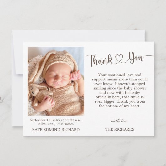 Birth Stats Foto New Baby Shower Notice Bedankkaart (Voorkant)