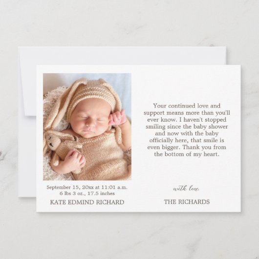 Birth Stats Foto New Baby Shower Notice Bedankkaart (Voorkant)