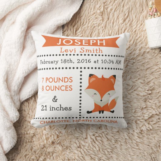 Birth Stats Fox Woodland Nursery Pillow Kussen (Deken)