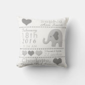 Birth Stats Gray Elephant Nursery Sierkussen (Voorkant)