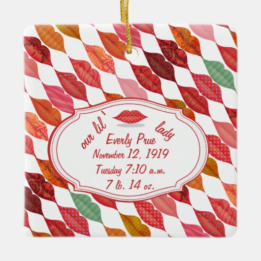 Birth Stats Hipster Baby Girl Retro Lil Lady Keramisch Ornament (Voorkant)