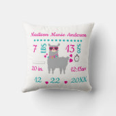 Birth Stats Llama Gray Pink New Baby Gift Kussen (Achterkant)