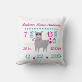 Birth Stats Llama Gray Pink New Baby Gift Kussen (Voorkant)