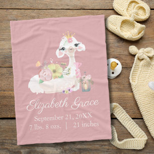 Birth Stats Llama Pink and White Flowers Cute Baby Fleece Deken