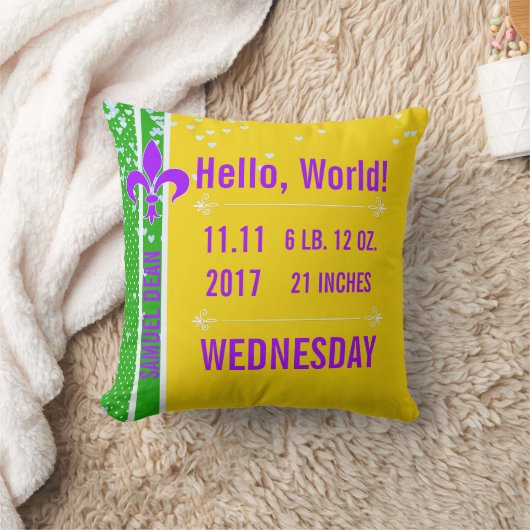 Birth Stats | Mardi Gras Fleur De Lis NOLA Kussen (Deken)