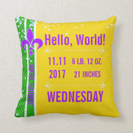 Birth Stats | Mardi Gras Fleur De Lis NOLA Kussen