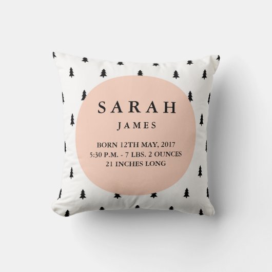 Birth Stats Modern Woodland Nursery Pillow Kussen (Voorkant)