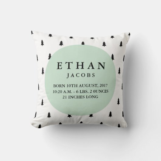 Birth Stats Modern Woodland Nursery Pillow Kussen (Voorkant)
