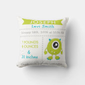 Birth Stats Monster Nursery Pillow Green Kussen (Voorkant)
