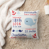 Birth Stats Nautical Whale Nursery Sierkussen (Deken)