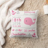 Birth Stats Nautical Whale Nursery Sierkussen (Deken)