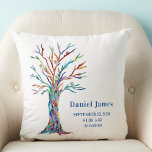 Birth Stats Nursery Pillow Kussen<br><div class="desc">Geboorteplaats Stats Nursery Pillow. Deze peuterkussen maken een groot keepasje. Het is versierd met een regenbooggekleurde boom op een witte achtergrond. U kunt het gemakkelijk aanpassen makend tot het een speciaal cadeau voor een pasgeboren kind. Originele mozaïekboom © Michele Davies.</div>