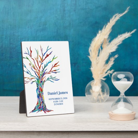 Birth Stats Nursery Tabletop Plaque met Easel Fotoplaat (Zijkant)