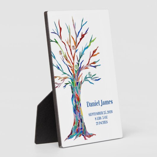 Birth Stats Nursery Tabletop Plaque met Easel Fotoplaat (Zijkant)