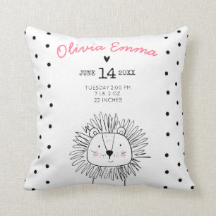Birth stats Nursery Throw pillow lion Modern Girl Kussen