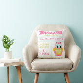 Birth Stats Owl Nursery Pillow roze Kussen (Stoel)