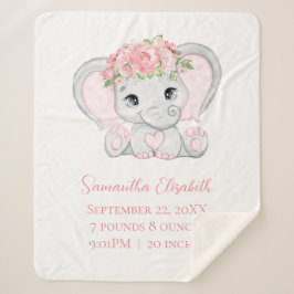 Birth Stats Pink Baby Elephant Baby Blanket Sherpa Deken