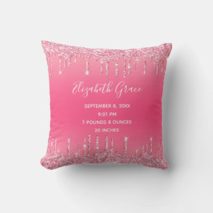 Birth Stats Pink Driving Glitter Baby Girl Trendy Kussen