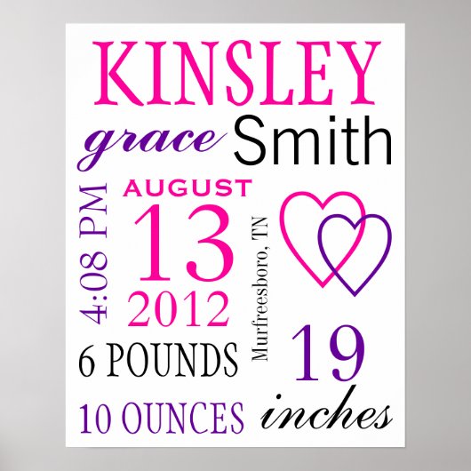 Birth Stats Poster (Voorkant)