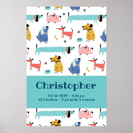 Birth Stats Print Funny Dogs (Voorkant)