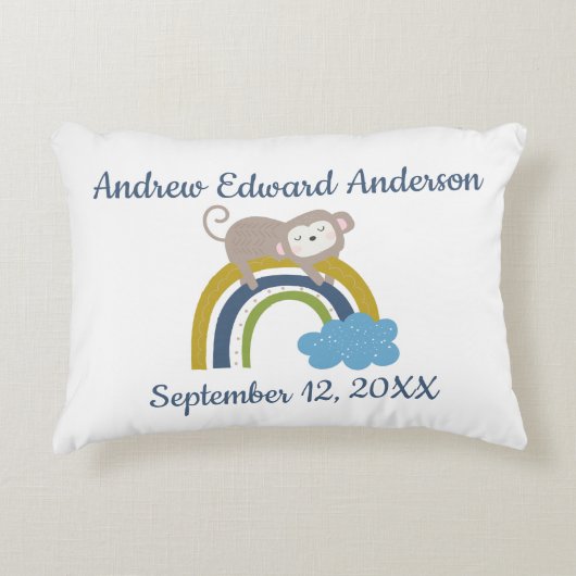 Birth Stats Rainbow Slaping Animal Baby Gift Accent Kussen (Voorkant)