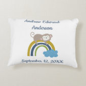 Birth Stats Rainbow Slaping Animal Baby Gift Accent Kussen (Achterkant)