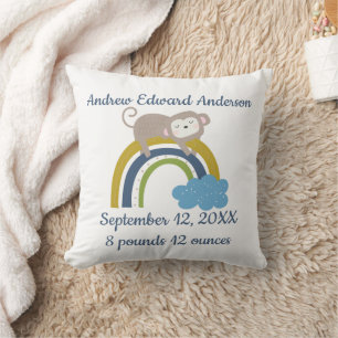 Birth Stats Rainbow Slaping Animal Baby Gift Kussen