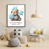 Birth Stats Teddy Bear Blue Baby Nursery Poster