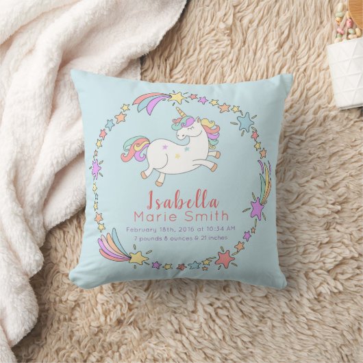 Birth Stats Unicorn Nursery Pillow Kussen (Deken)