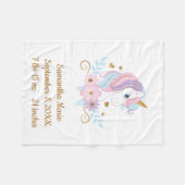 Birth Stats Unicorn Pink Blue Gold, Girly Baby Fleece Deken (Voorkant (Horizontaal))