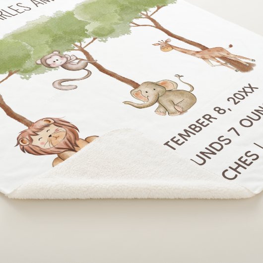 Birth Stats Woodland Oerwoud Safari Animals Baby Sherpa Deken (3/4)