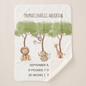 Birth Stats Woodland Oerwoud Safari Animals Baby Sherpa Deken (Voorkant)