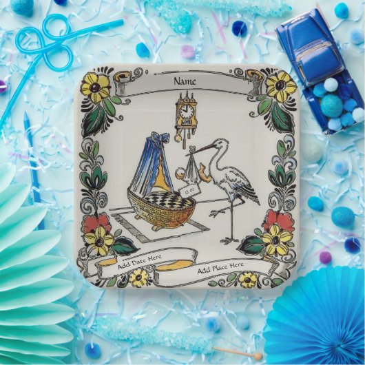 Birth Tile, Dutch Kijk, Personaliseren Papieren Bordje (Feest)