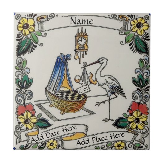 Birth Tile, Dutch Kijk, Personaliseren Tegeltje (Voorkant)