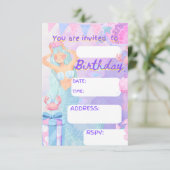Birthay party mairmade, sirena verjaardagsmeisje kaart (Staand voorkant)