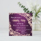 Birthda Party Wreath Glitter Roos Gold Plum Paars Kaart (Staand voorkant)