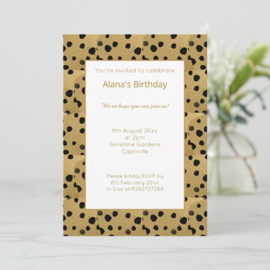 BIRTHDAG GOLD BLACK LEOPARD ANIMAAL PRINT KAART (Staand voorkant)