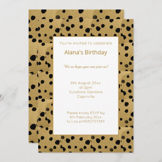 BIRTHDAG GOLD BLACK LEOPARD ANIMAAL PRINT KAART (Voorkant / Achterkant)
