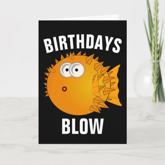 BIRTHDAGEN BLOW, PUFFER FISH FUNNY CARD KAART (Voorkant)