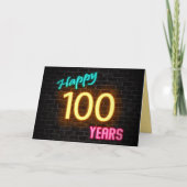 Birthday 100 neonteken op baksteen kaart (Voorkant)