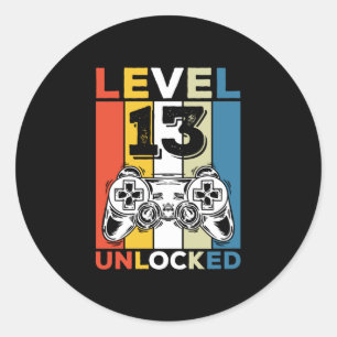 Birthday 13th Level Unlocked 13 Gaming Vintage Ronde Sticker