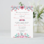 Birthday 16e Bridal Floral Pink Bohemian Sparkly Kaart (Staand voorkant)