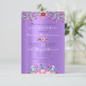 Birthday 16e Bridal Floral Pink Paars Sparkly Kaart (Staand voorkant)