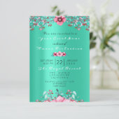 Birthday 16th Bridal Floral Pink Mint Roos Glitter Kaart (Staand voorkant)