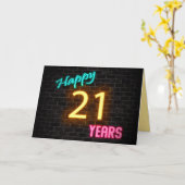 Birthday 21 neonteken op baksteen kaart (Gele Bloem)