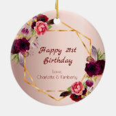 Birthday 21 roos goudflormonogram van vrienden keramisch ornament (Achterkant)
