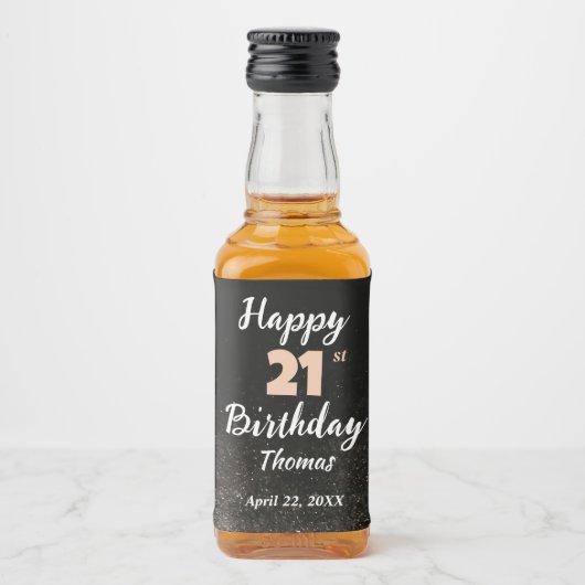Birthday 21 st Mannen zwart, wit elegant, aangepas Likeurfles Etiket (Voorkant)