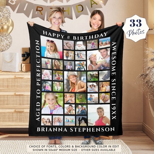 Birthday 33 Aangepast gepersonaliseerd fotocollage Fleece Deken
