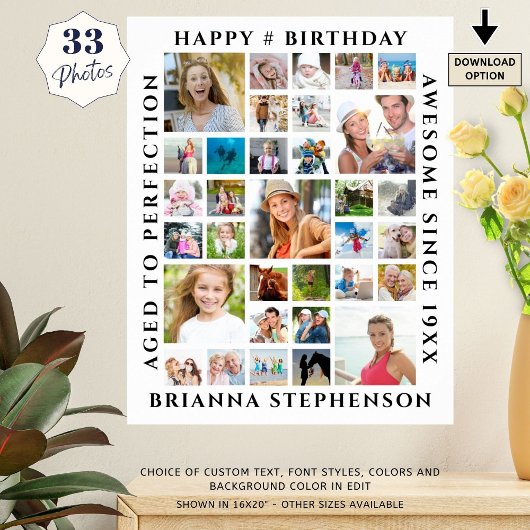 Birthday 33 Aangepast gepersonaliseerd fotocollage Poster