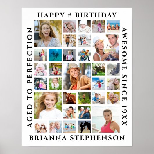 Birthday 33 Aangepast gepersonaliseerd fotocollage Poster (Voorkant)